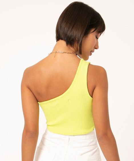 blusa canelada cropped ombro único verde lima