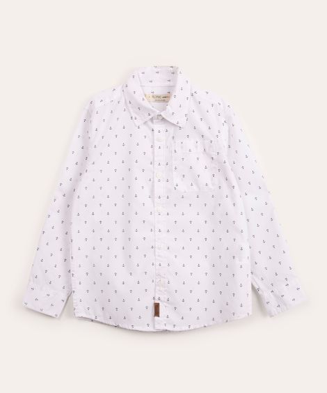 camisa infantil de algodão mini estampa de âncoras branca