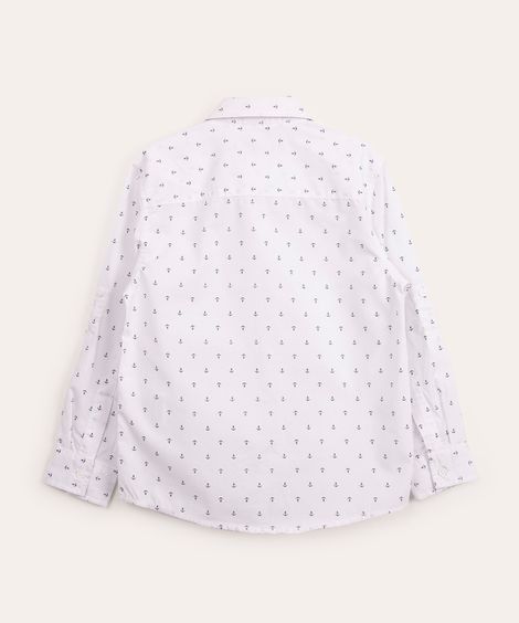 camisa infantil de algodão mini estampa de âncoras branca