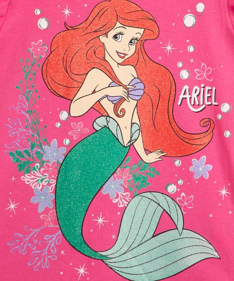 blusa infantil manga curta babados ariel glitter pink