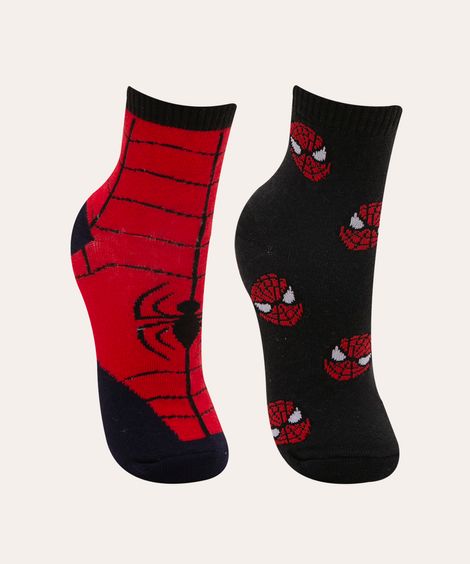 Kit de 2 Meias Infantis Cano Médio Estampadas Homem-Aranha Multicor