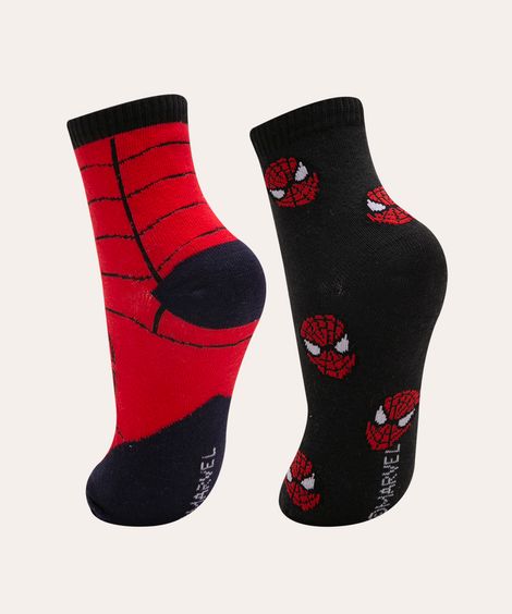Kit de 2 Meias Infantis Cano Médio Estampadas Homem-Aranha Multicor