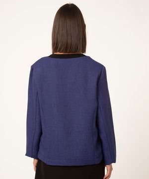 blazer bicolor manga longa botões azul