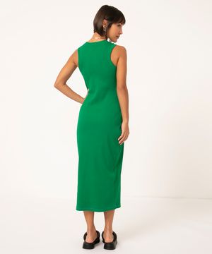 vestido básico midi decote halter neck verde bandeira