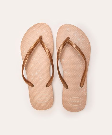 chinelo havaianas slim gloss com glitter bege