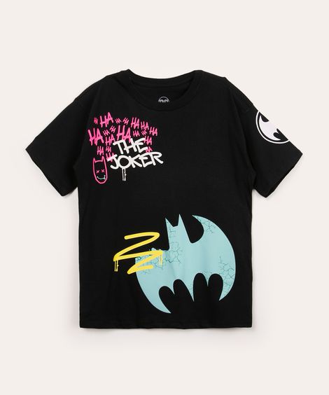camiseta de algodão manga curta batman preto
