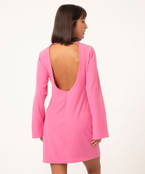 vestido curto manga sino com ombreira rosa médio