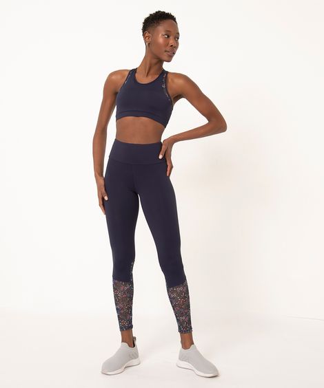 calça legging com tule esportiva azul marinho
