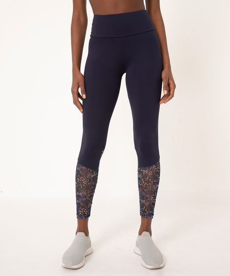 calça legging com tule esportiva azul marinho