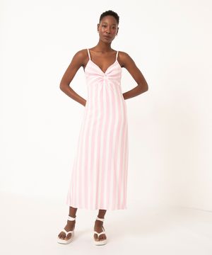 vestido midi listrado alça fina  pink