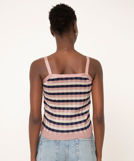 regata listrada de tricô com lurex rosê