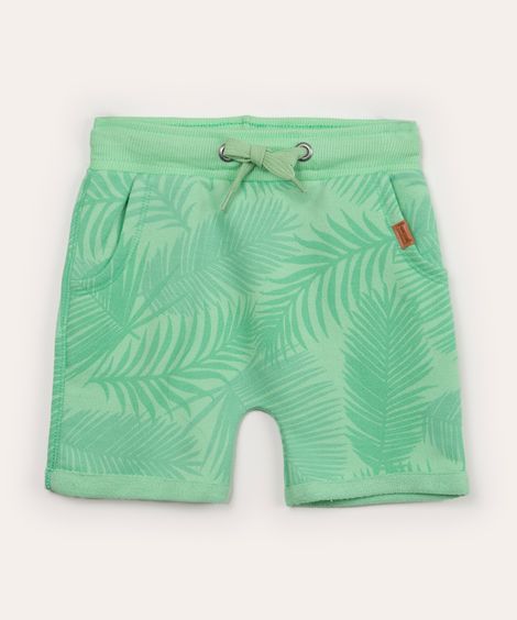 bermuda infantil de moletom folhagem verde