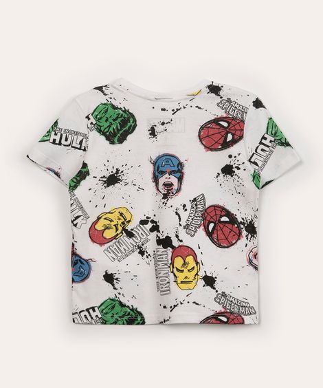 camiseta infantil manga curta heróis off white