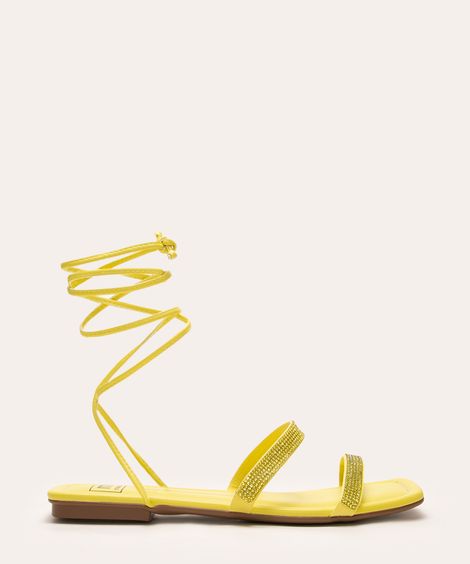 rasteirinha tiras finas brilho lace up moleca amarelo
