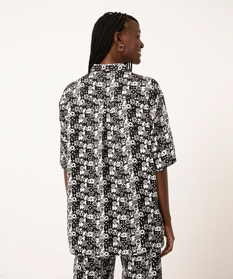 camisa ampla manga curta estampada isaac silva preta