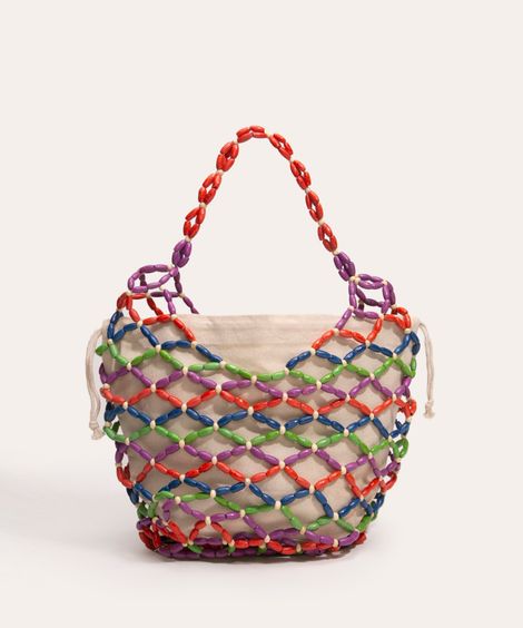 bolsa shoulder de miçangas la pomponera multicor