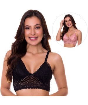 KIT 2 Sutiãs Amamentação em Renda sem Bojo Lingerie Pós Parto Moda de Baixo - V159 Multicor