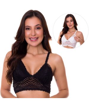 KIT 2 Sutiãs Amamentação em Renda sem Bojo Lingerie Pós Parto Moda de Baixo - V159 Multicor