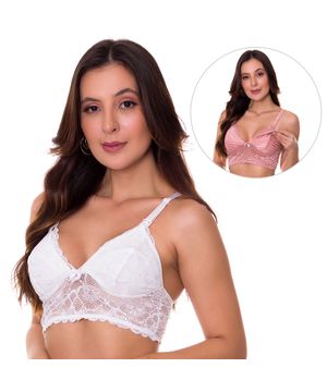 KIT 2 Sutiãs Amamentação em Renda sem Bojo Lingerie Pós Parto Moda de Baixo - V159 Multicor