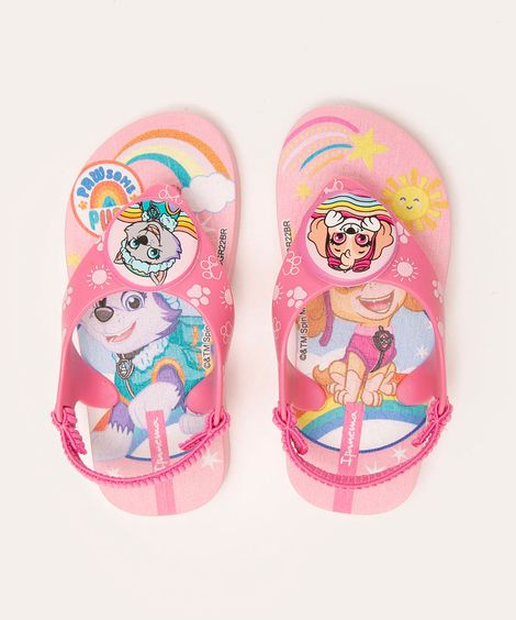 chinelo infantil patrulha canina com elástico rosa