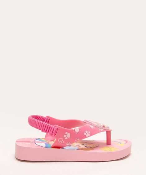 chinelo infantil patrulha canina com elástico rosa