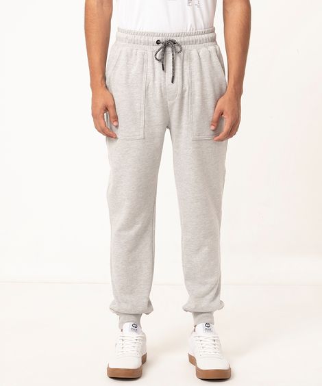 calça de moletom slim cargo com cordão cinza mescla claro