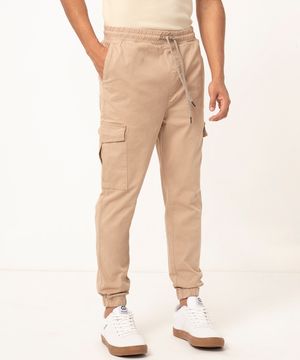 calça de sarja jogger cargo kaki