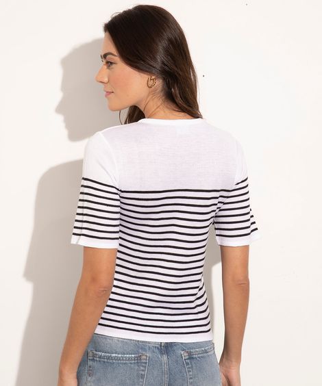 blusa de tricô manga curta listrada mindset preto