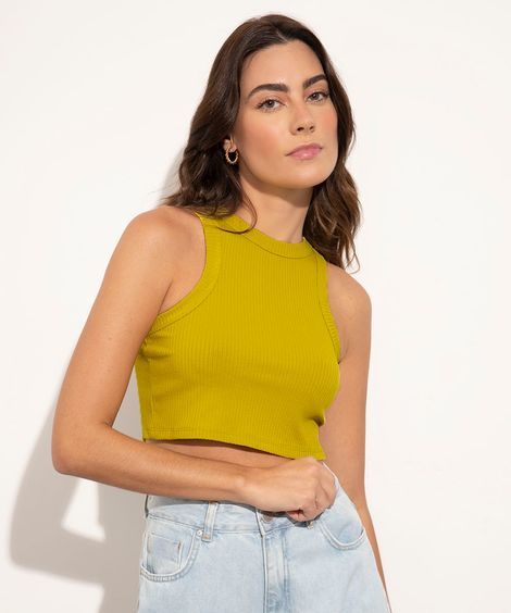 regata decote redondo cropped mindset amarelo