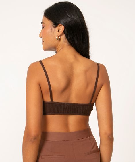 top cropped de tricô canelado marrom escuro