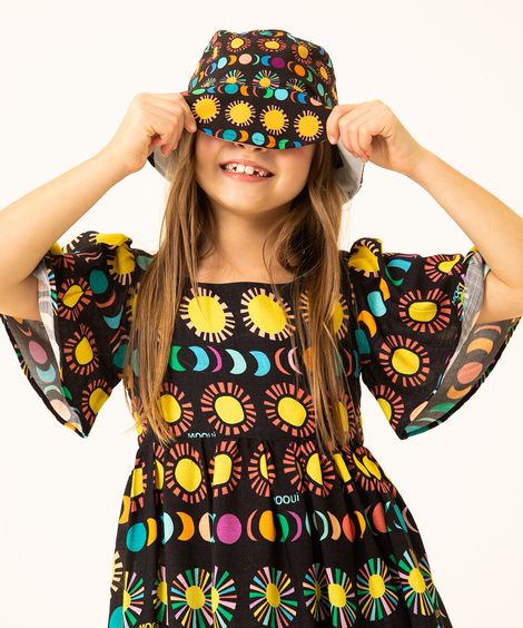 chapéu bucket infantil dupla face triângulos e viagem interestelar mooui multicor