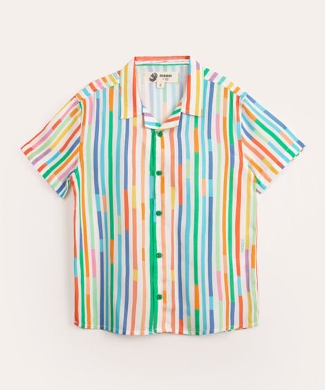 camisa infantil de viscose listras manga curta mooui branco