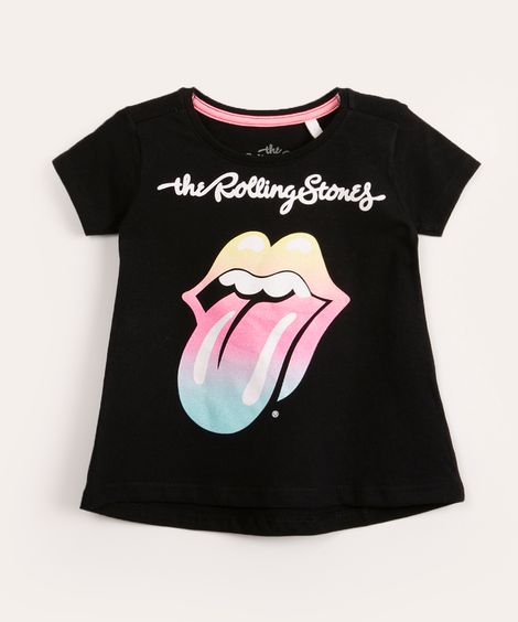 camiseta infantil manga curta rolling stones preto