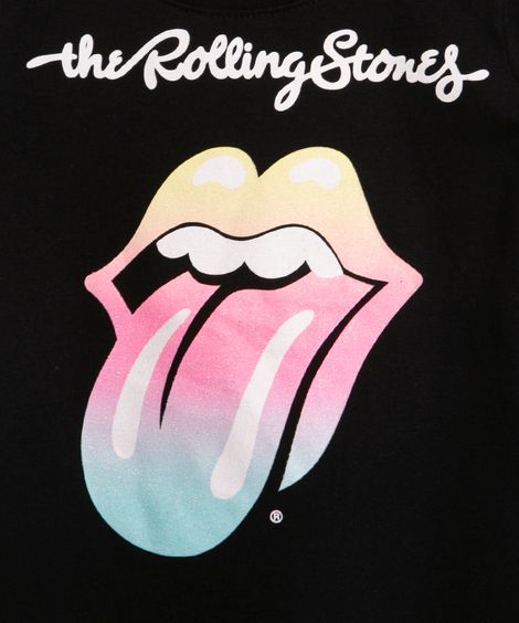 camiseta infantil manga curta rolling stones preto