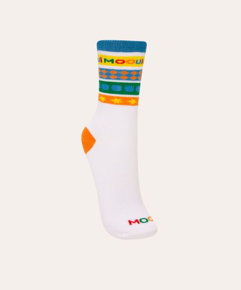 meia infantil cano alto mundo mooui branco