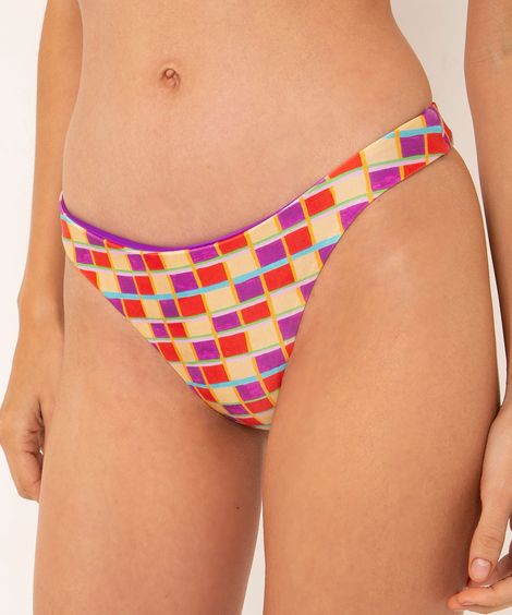 biquíni calcinha tanga asa delta dupla face quadriculada la pomponera com proteção uv50+ amarelo