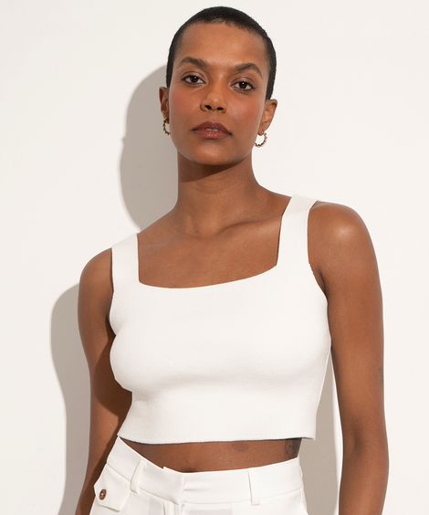 regata cropped de tricô alça larga mindset off white