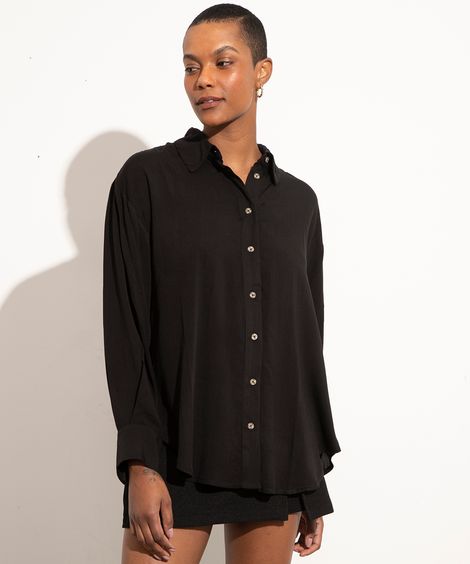 camisa ampla de viscose manga longa mindset preta