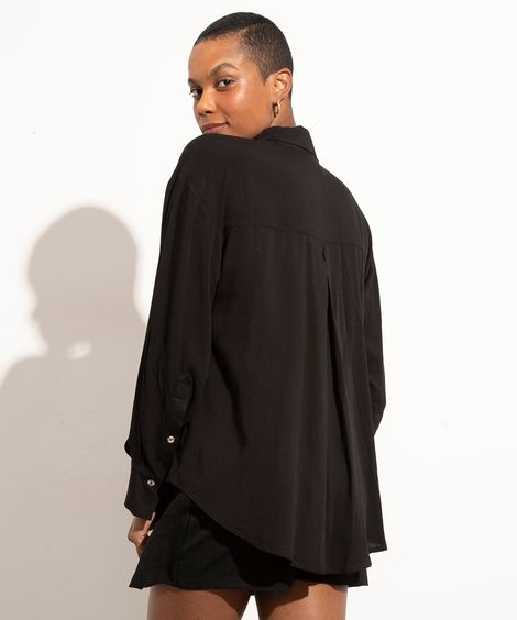 camisa ampla de viscose manga longa mindset preta