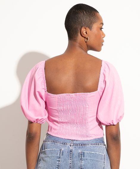 blusa manga bufante com amarração mindset rosa