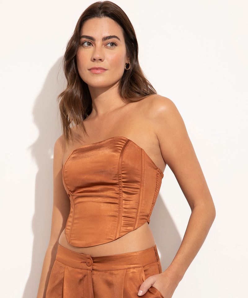 <em>Corset</em> marrom cetim, da C&A