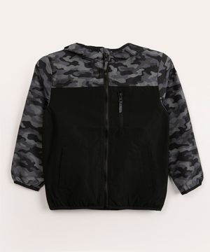 jaqueta infantil corta vento camuflada preta