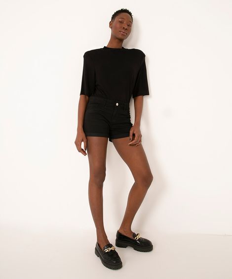 short de sarja cintura baixa preto