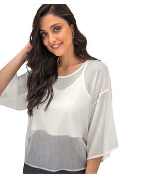 Blusa Feminina Com Cropped Chiffon Rovitex Bege