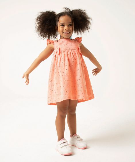 vestido infantil de laise com laço coral