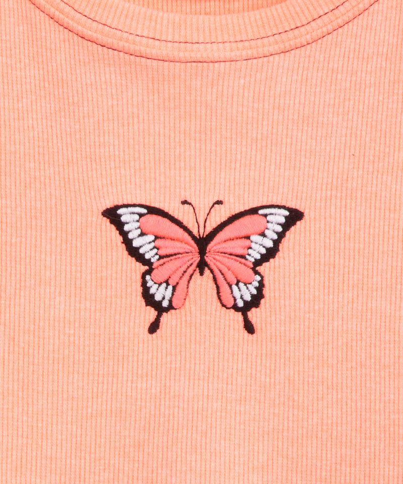 C&A blusa cropped juvenil bicolor manga curta borboleta multicor