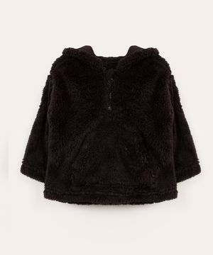 casaco infantil de pelo com capuz preto