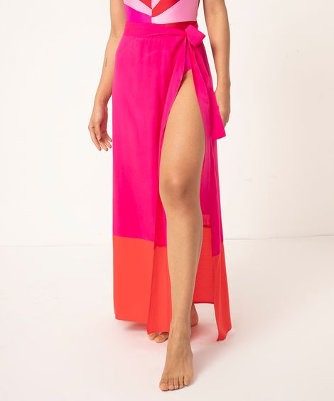 saia longa de viscose bicolor rosa