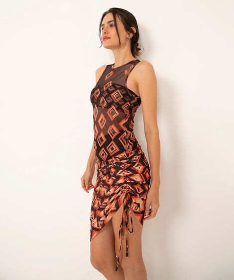 vestido curto de tule com franzido asfalto cosmo preto