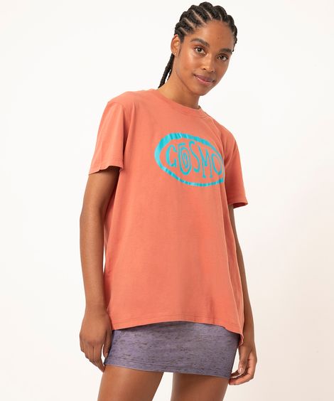 camiseta de algodão oversized manga curta cosmo marrom quente
